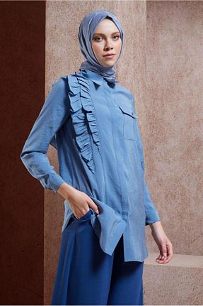 تونیک حجاب آبی زنانه مخلوط پلی استر Alvina - کد 853025430