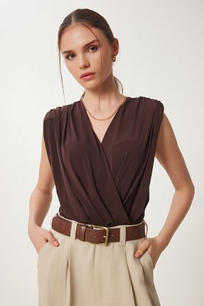 بلوز قهوه ای زنانه ساده Lovelyİstanbul - کد 862120524