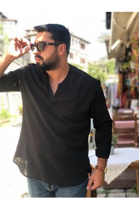 پیراهن مشکی مردانه اورسایز YS Giyim Selection - کد 921670185