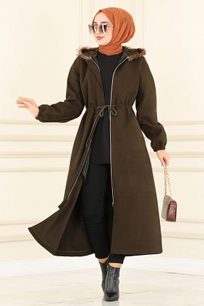 پالتو پشمی خاکی زنانه رگولار ModaMerve - کد 788973335