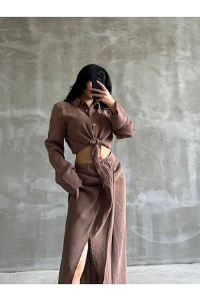 ست بالاتنه و پائین تنه قهوه ای زنانه بافتنی İNCİM BOUTIQUE - کد 923386794