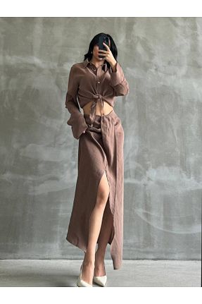 ست بالاتنه و پائین تنه قهوه ای زنانه بافتنی İNCİM BOUTIQUE - کد 923386794