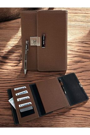 دفتر قهوه ای چرم وگان Eren Ofis - کد 921682456