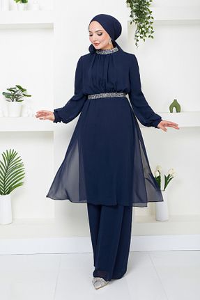 ست بالاتنه و پائین تنه حجاب سرمه ای زنانه رگولار ModaMerve - کد 849215936