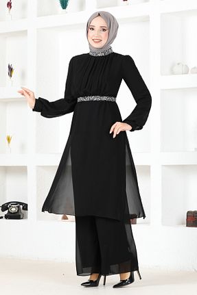 ست بالاتنه و پائین تنه حجاب مشکی زنانه رگولار ModaMerve - کد 849215930