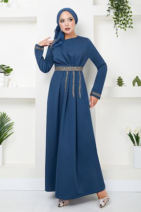 لباس مجلسی حجاب سرمه ای زنانه یقه ایستاده ModaMerve - کد 852119311