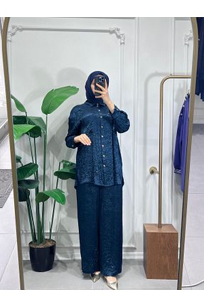 ست بالاتنه و پائین تنه آبی زنانه بافتنی Ghisa - کد 921705483