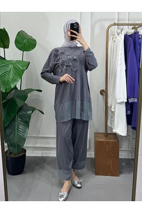 ست بالاتنه و پائین تنه طوسی زنانه بافتنی Ghisa - کد 921712347