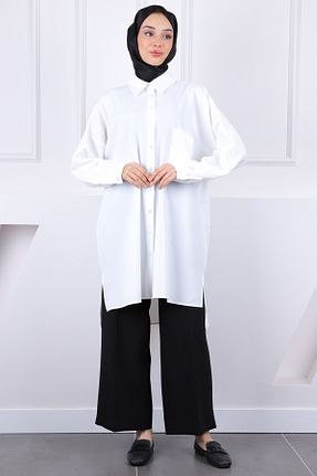 تونیک حجاب سفید زنانه مخلوط پلی استر İmajButik - کد 921758661
