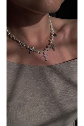 گردنبند استیل ( فولاد ) سفید زنانه سنگ Eljewelry - کد 921767785