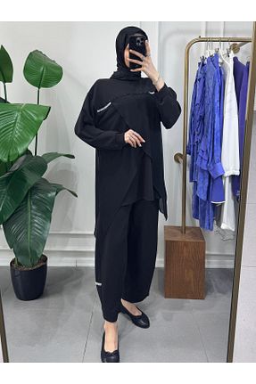 ست بالاتنه و پائین تنه مشکی زنانه بافتنی Ghisa - کد 921760741
