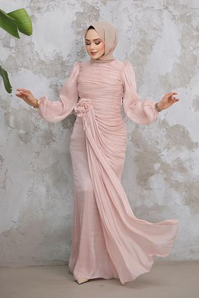 لباس مجلسی حجاب صورتی زنانه یقه ایستاده Neva Style - کد 921778353