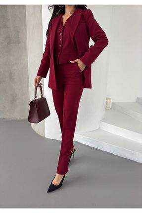ست بالاتنه و پائین تنه زرشکی زنانه بافتنی MYGİYİMİSTANBUL - کد 921798355