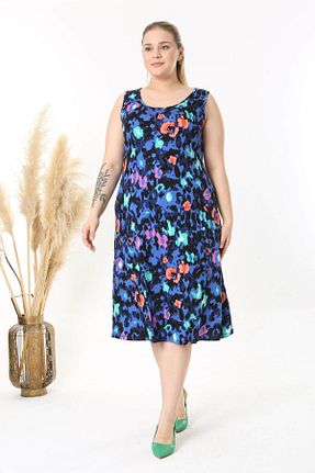 لباس سایز بزرگ آبی زنانه ویسکون Madwilo - کد 921815580