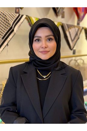 روسری بژ کرپ ساتن ابریشم Aker - کد 921817480