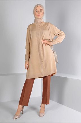 تونیک حجاب بژ زنانه مخلوط پلی استر Alvina - کد 804944157