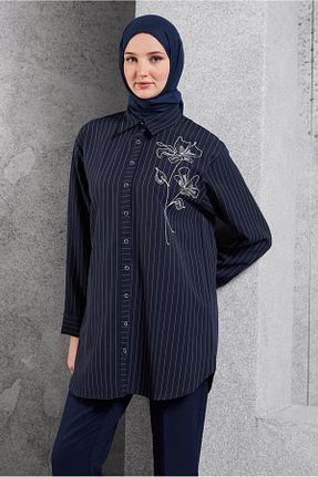 تونیک حجاب سرمه ای زنانه مخلوط پلی استر Alvina - کد 865665092