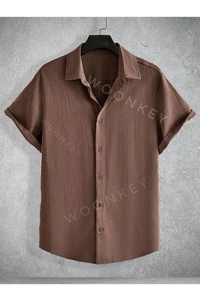 پیراهن قهوه ای مردانه اورسایز woonkey - کد 921865808