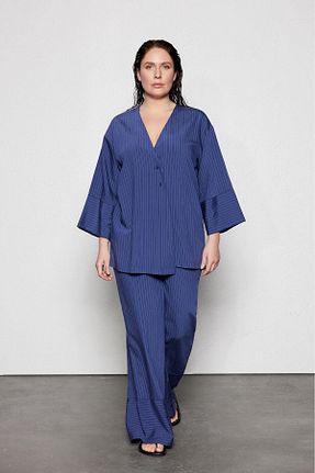 پیراهن سایز بزرگ سرمه ای زنانه Overshirt LUOKK - کد 921937442