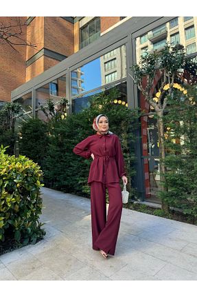 ست بالاتنه و پائین تنه زرشکی زنانه بافتنی FMN Moda - کد 921941227