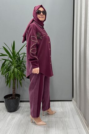 ست بالاتنه و پائین تنه حجاب بنفش Relaxed Ghisa - کد 921940801