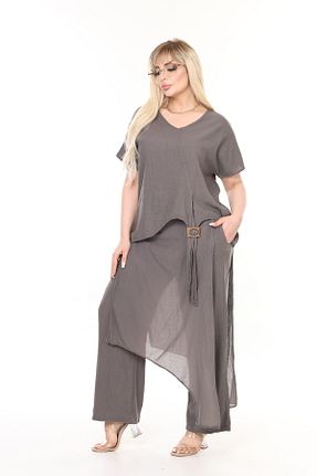 ست بالاتنه و پائین تنه سایز بزرگ طوسی زنانه فاق بلند MJORA - کد 921960787