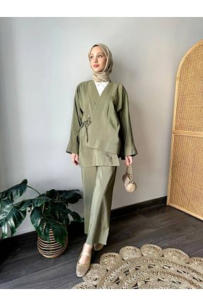 ست بالاتنه و پائین تنه حجاب خاکی زنانه گشاد SERAH BUTİK - کد 921976696