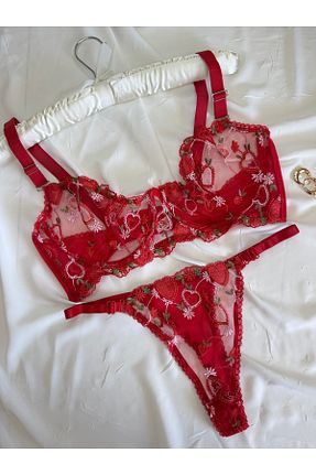 ست لباس زیر سایز بزرگ قرمز زنانه ROZENİN LINGERIE - کد 922496546