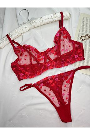 ست لباس زیر سایز بزرگ قرمز زنانه ROZENİN LINGERIE - کد 922496746
