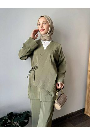 ست بالاتنه و پائین تنه حجاب خاکی زنانه گشاد SERAH BUTİK - کد 921976696
