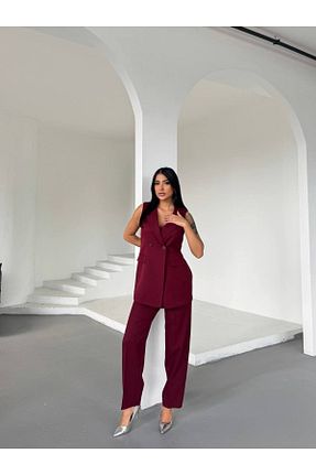 ست بالاتنه و پائین تنه زرشکی زنانه بافتنی Castivo Fashion - کد 921997711