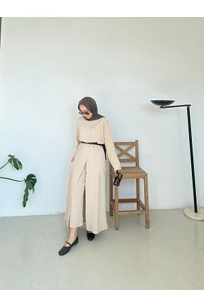 ست بالاتنه و پائین تنه بژ زنانه بافتنی tumabutik - کد 921999221