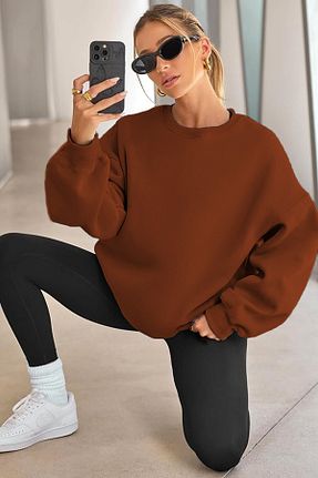 سوئیشرت قهوه ای زنانه ساده COMBINE - کد 922002791