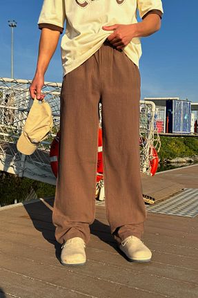 شلوار قهوه ای مردانه کتان Flaw Wear - کد 922022952