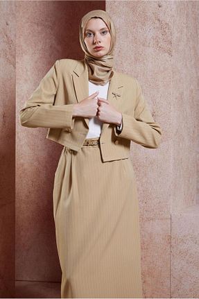 ست بالاتنه و پائین تنه حجاب بژ زنانه رگولار Alvina - کد 846975344