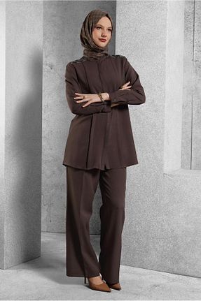 ست بالاتنه و پائین تنه حجاب قهوه ای زنانه رگولار Alvina - کد 899076911