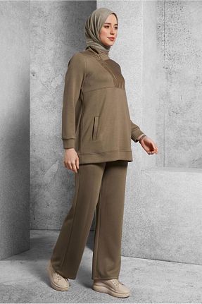 ست گرمکن حجاب قهوه ای زنانه رگولار Alvina - کد 893308424