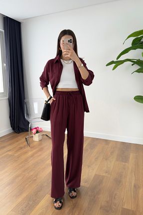 ست بالاتنه و پائین تنه زرشکی زنانه پلی استر BİRCANÇİL - کد 930348936