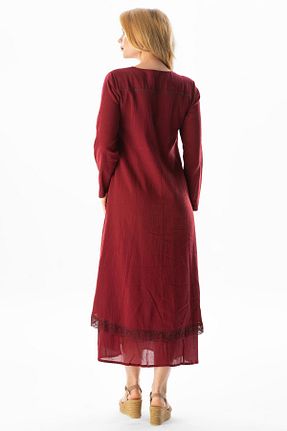 لباس حجاب زرشکی زنانه اورسایز Eliş Şile Bezi - کد 92946828