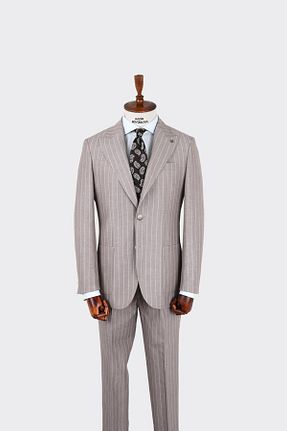 کت و شلوار بژ مردانه یقه کتی Kadir Büyükkaya - کد 922054937