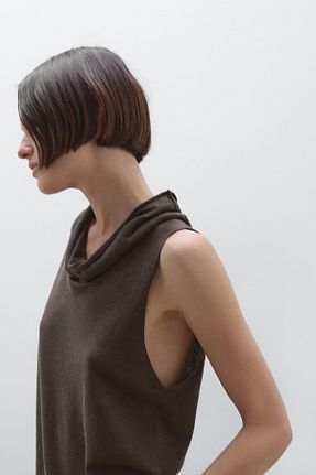بلوز قهوه ای زنانه هندسی Massimo Dutti - کد 922049481