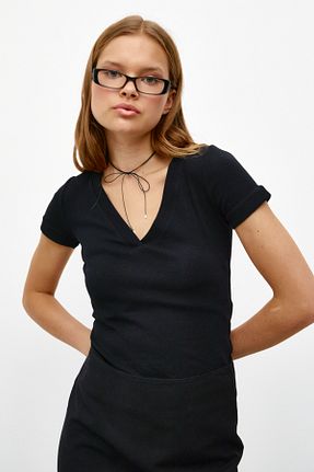 تیشرت مشکی زنانه یقه هفت urban focus - کد 922067646