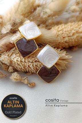 گوشواره جواهر قهوه ای روکش طلا cosita - کد 266651153