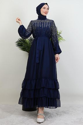 لباس حجاب سرمه ای رگولار GİYZAMİLA - کد 929603261