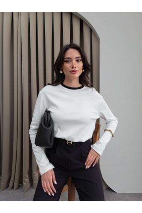 بادی سفید زنانه یقه دوچرخه ESRAHELVACI - کد 922188349
