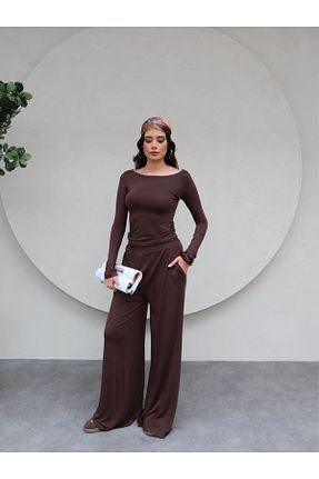 ست گرمکن قهوه ای زنانه مخلوط ویسکون ESRAHELVACI - کد 922198422
