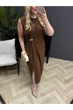 لباس قهوه ای زنانه کرپ Byelifdursun - کد 922200984