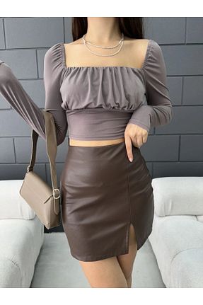 بلوز قهوه ای زنانه اسلیم فیت Butik - کد 922237557