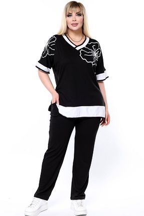 ست بالاتنه و پائین تنه سایز بزرگ مشکی زنانه فاق نرمال Kheos - کد 920944146