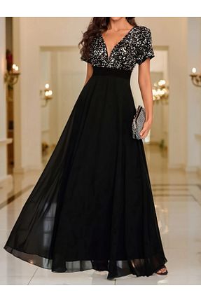 لباس مجلسی و فارغ التحصیلی مشکی زنانه شیفون Monapera - کد 922274624